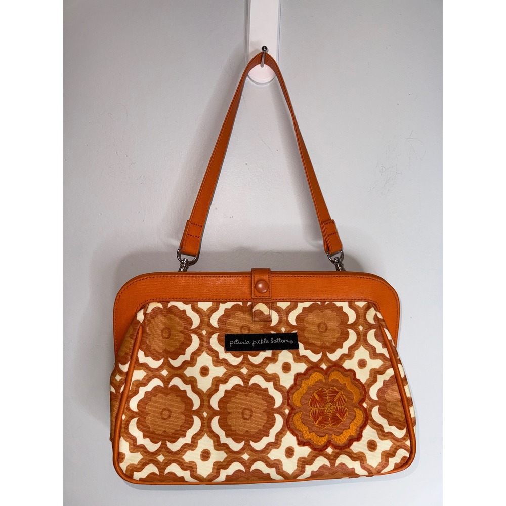 Petunia Pickle Bottom Orange Retro Floral Glazed Canvas Frame Shoulder Bag